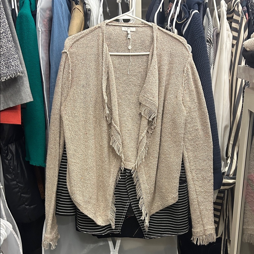 Joie Textured Fringe Cardigan in Beige